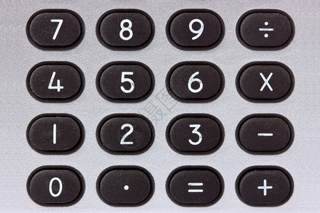 使用黑按钮的银计算器密闭划分电子产品数学背景图片