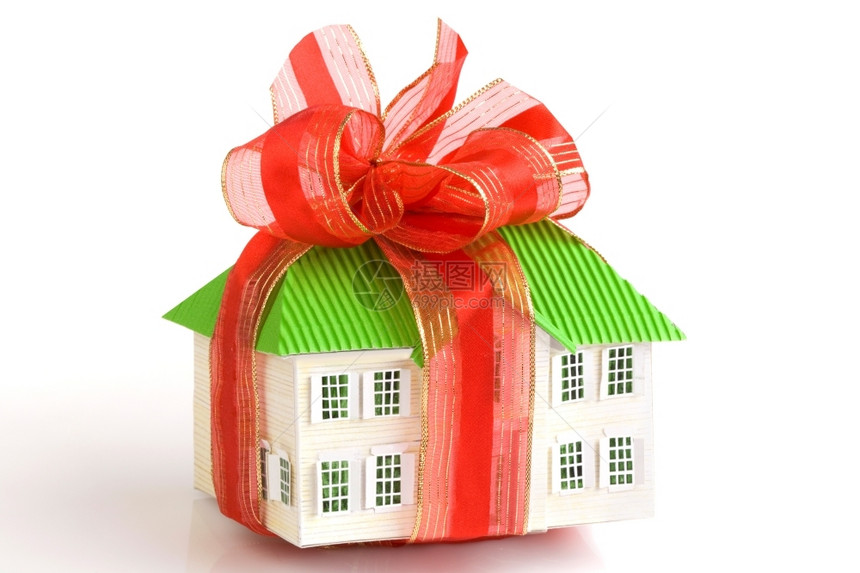 小屋财产红丝带如礼物般的隐忧屋概念建筑设计模型白色的图片
