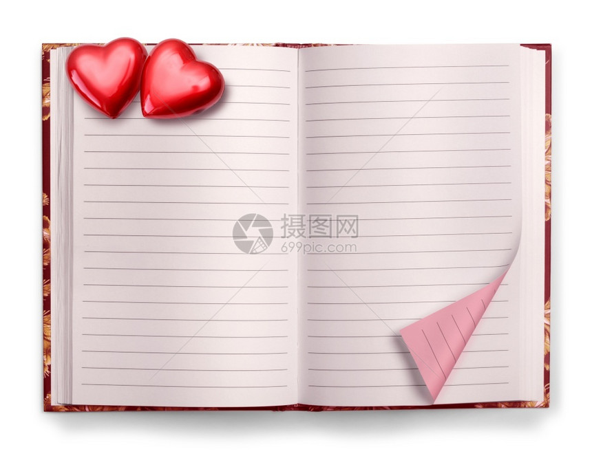 打开情人节粉红色空白日记隔离在色背景打开情人节日记空白笔本组织者空白的爱图片