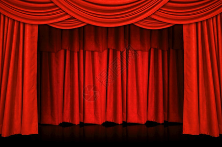 红色窗帘和木制舞台地板窗帘和织物剧院装饰风格背景图片