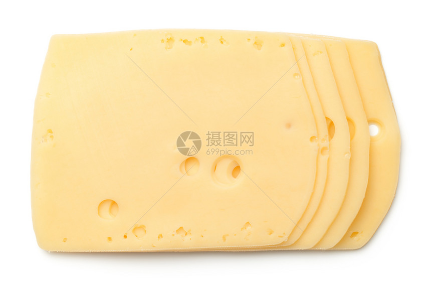 白色背景的埃达乳酪顶端视图中隔绝的奶酪切片乳制品美味的富劳卡图片