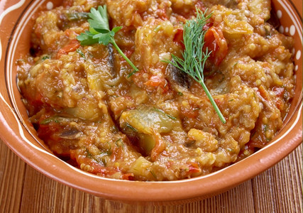 孜然Zaalouk摩洛哥蛋茄沙拉子食物图片