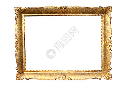 镀白色上孤立的金盘木图画框正方形白色的设计图片