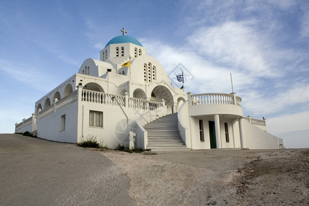 传统宗教的希腊雅典附近Keratea典型的白色和蓝希腊正统东教堂天主图片