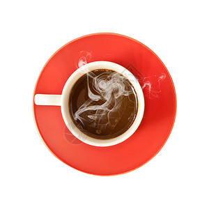 玫红色咖啡杯子白色的摩卡背景上孤立的红杯热咖啡饮料设计图片