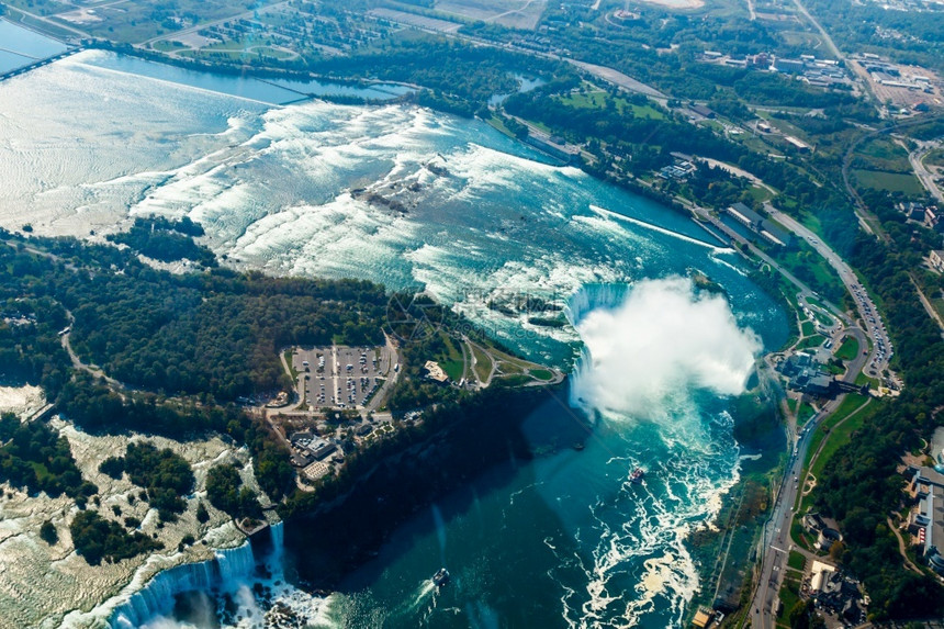 从直升机上的尼亚加拉大瀑布鸟瞰图加拿大安略省加拿尼亚拉瀑布拿安略省的奇妙鸟瞰图河旅行阿科斯塔图片