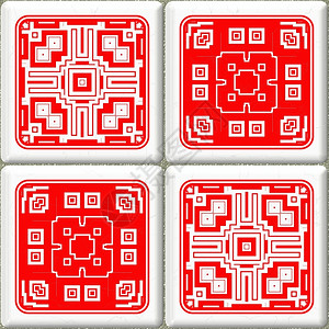 红色的插图和白的旧反红和白色立方体平格背景图案几何学图片
