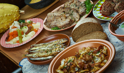 布兰内斯努达一种放菜肴瑞典自制烹饪传统各类菜盘顶视图背景