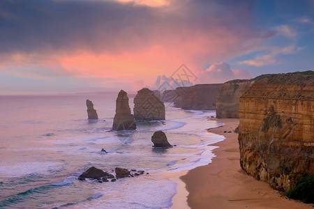 云橙墨尔本十二位使者的风景沿大洋路悬崖日落时在澳大利亚图片