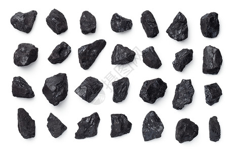萃取多于火白色背景上孤立的黑色煤炭收集顶视图平面高清图片