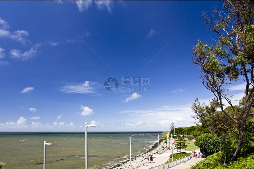 风景岩石澳大利亚昆士兰Redcliffe半岛周围沿海地区的景象澳洲昆士兰人行道图片