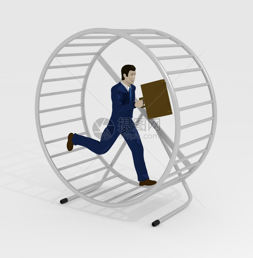 插图跑步说明一个商人在仓鼠轮内跑来去忙碌的图片