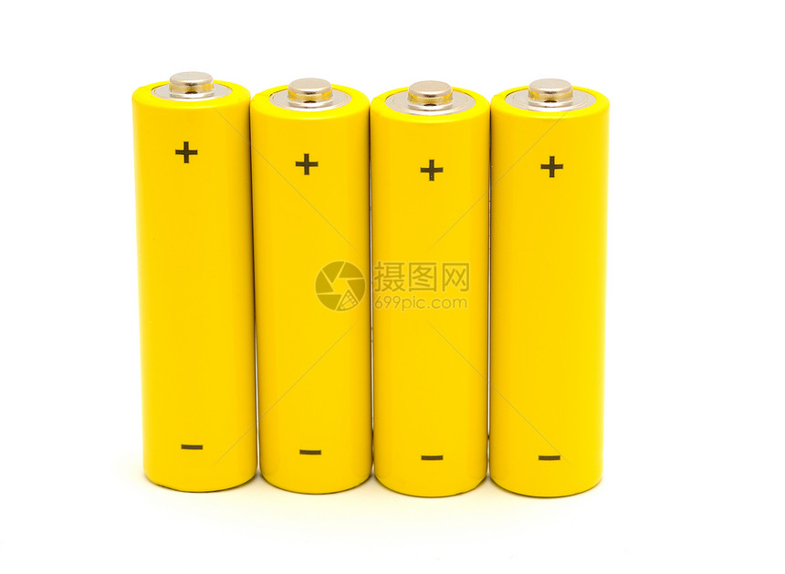 金属电的压白色背景黄AA电池组列图片