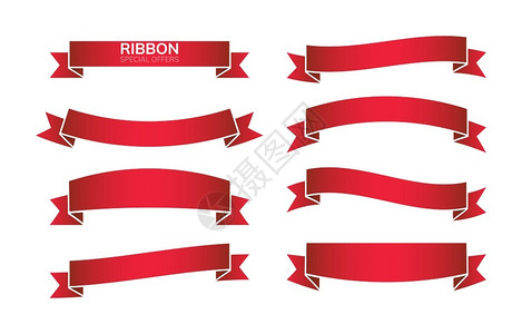 白色背景矢量插图上孤立的红弓带平板风格图标符号竞赛形象的生日图片