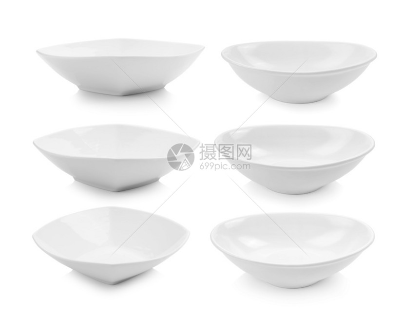 烹饪盘子白色背景的一套陶瓷碗色的图片