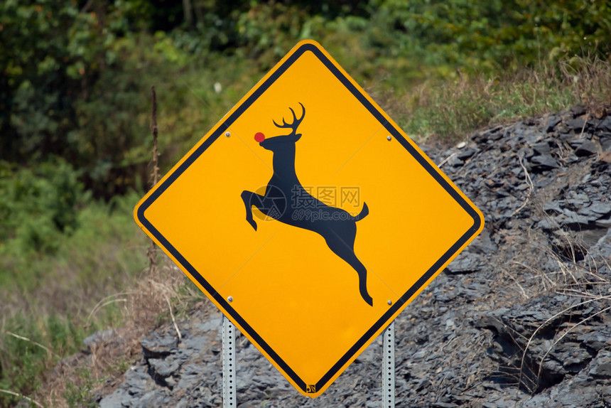 有趣的穿越鹿路标志牌象征图片