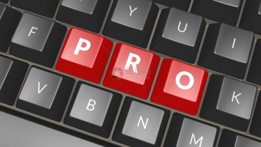 黑色键盘上的WordPROKomputer键显示单词ProProfessional专家图标3D插临黑色的技术图片