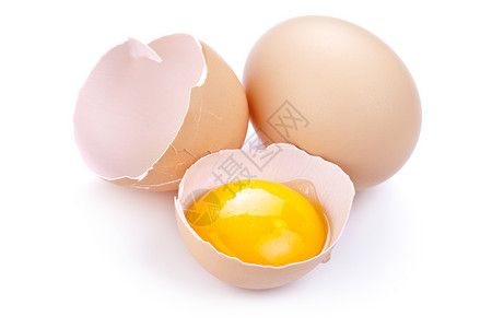 白色背景的鸡蛋黄和壳图片
