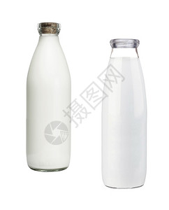 新鲜的升白底两瓶隔着的牛奶两个早餐图片