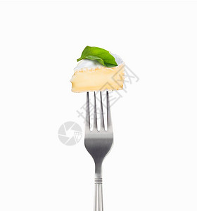 食物新鲜的营养白色背景上隔绝的叉口新鲜切片芝士图片