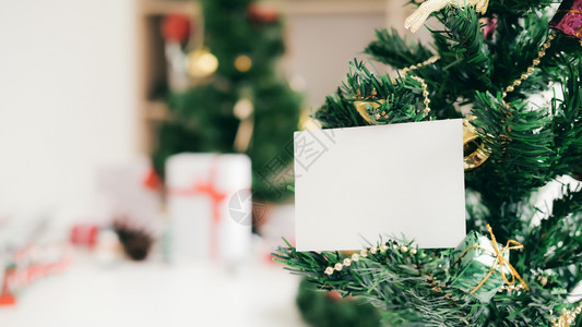 圣诞树上的空白卡片图片