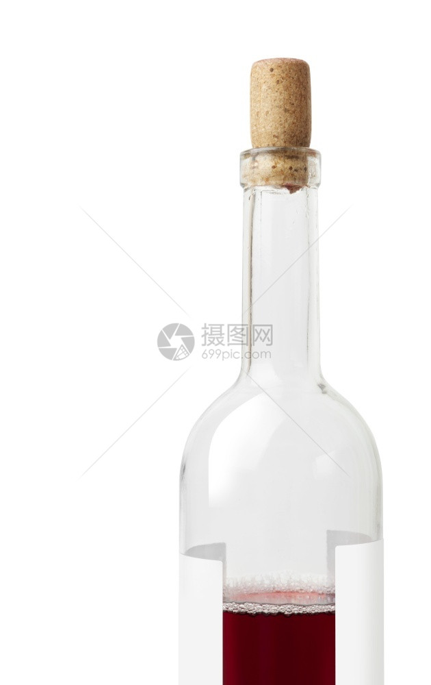 满的饮料软木白色背景上红酒瓶的缝合图片