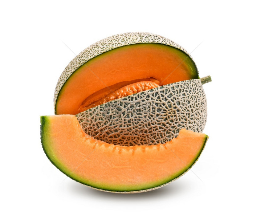 甜的成熟橙色瓜或甘蓝白种子孤立于底有机的图片