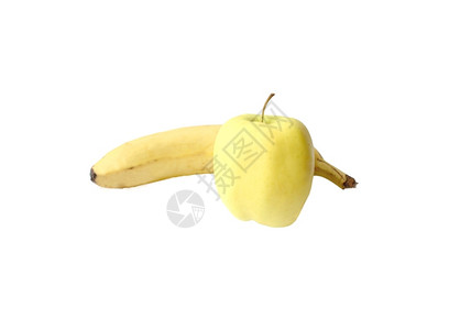黄色的美味食物一个苹果和白色的香蕉背景图片