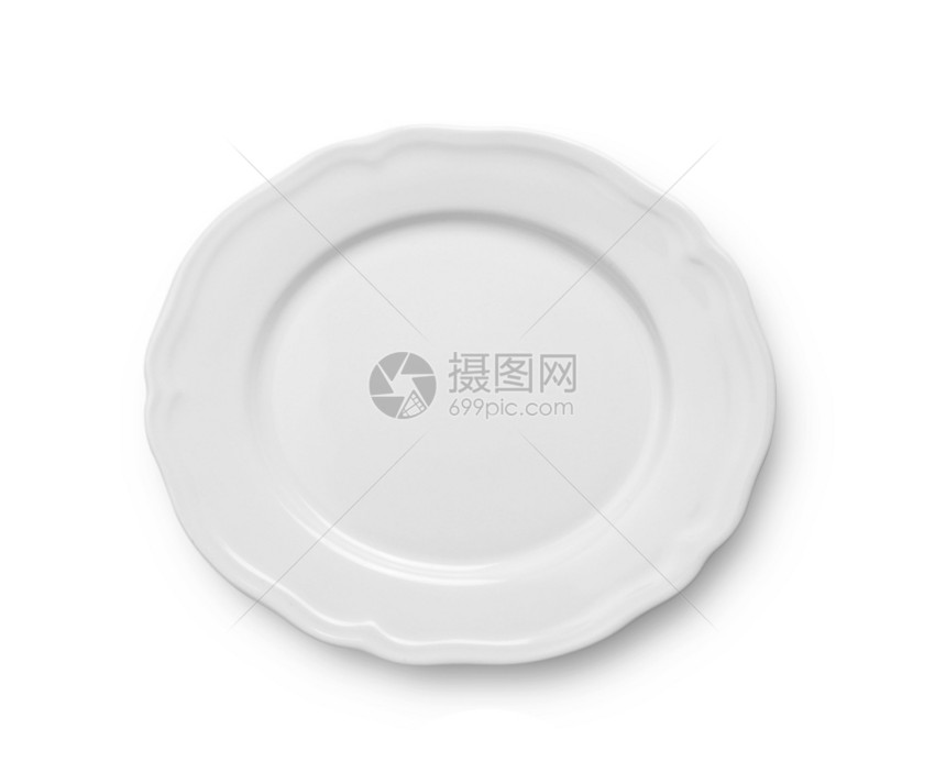 目的烹饪白色背景顶视图中的白陶瓷板图片