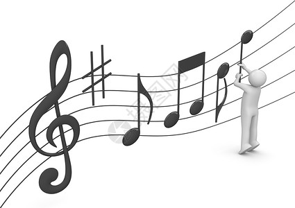 音乐字符素材音乐家在白色背景序列中孤立的3d字符人们五线谱背景