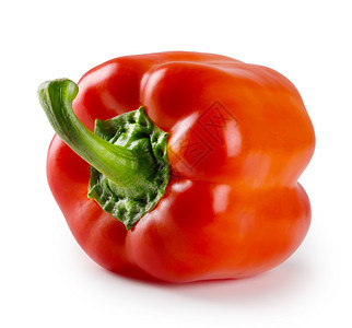 蔬菜带绿色手柄的红甜椒与白色背景隔离带绿色手柄的红甜椒钟图片