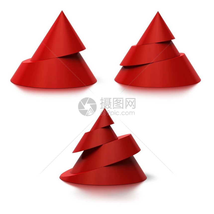 转移堆叠的二三和四层锥形红色地板上有阴影白色背景的锥形3D红色的图片