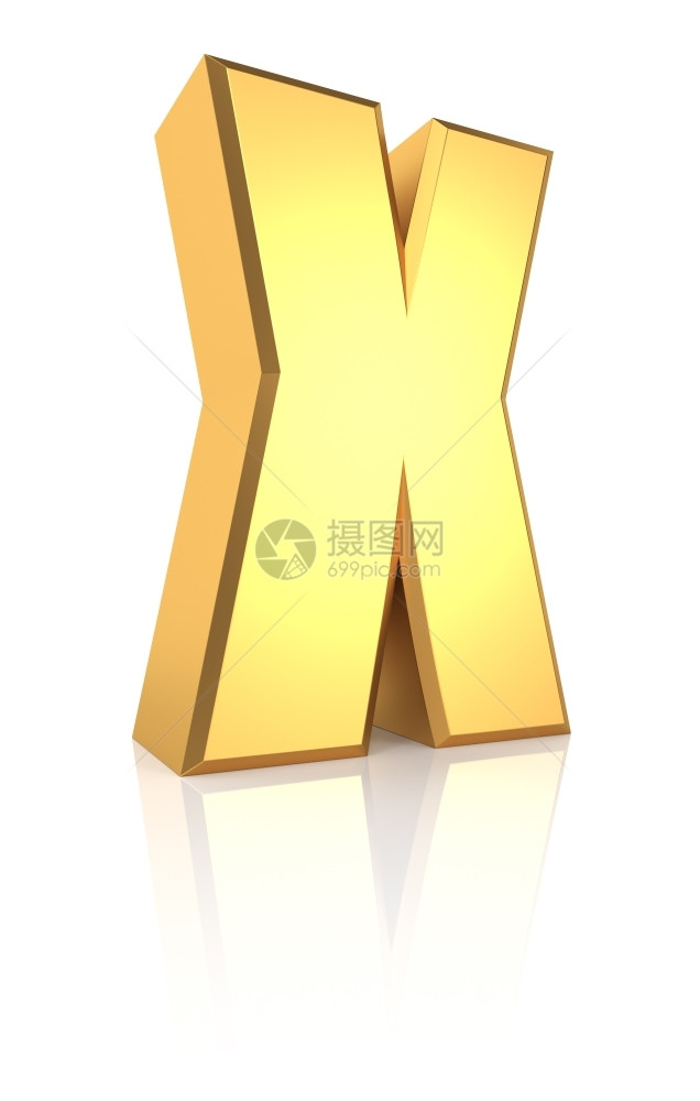 金的白色背景3d折叠式金属字母在反射地板上奢华黄色的图片
