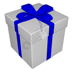 蓝色的惊喜以白背景孤立的蓝丝带礼品3D制成礼物D插图图片