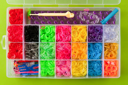 兴趣塑料盒编织用的彩色口香糖松紧带盒子图片