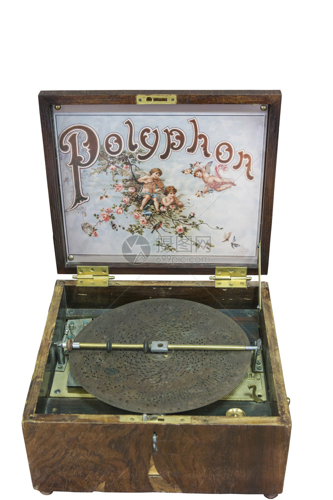 古董系统旧式音乐盒19世纪末的西波尼翁Simphonion白色背景德国辛芬尼翁图片