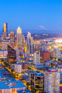 美国华盛顿州西雅图市中心天线城风景联合的优美天际线图片
