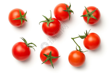 分支白色背景中孤立的樱桃西红柿成熟新鲜的图片