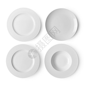 一顿饭空白陶瓷圆板在色背状顶视图中被孤立白色的桌子图片