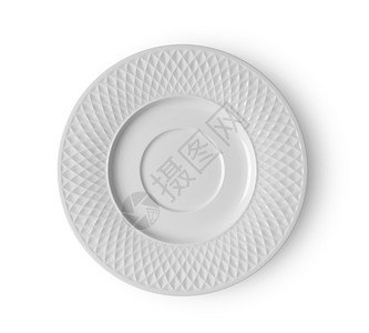 空白陶瓷圆板在色背状的顶视图中被孤立盘子餐具空白的图片