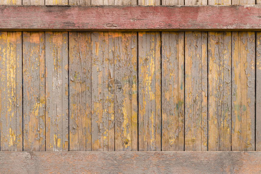 有质感的自然木板旧墙带有破的黄色油漆木材图片