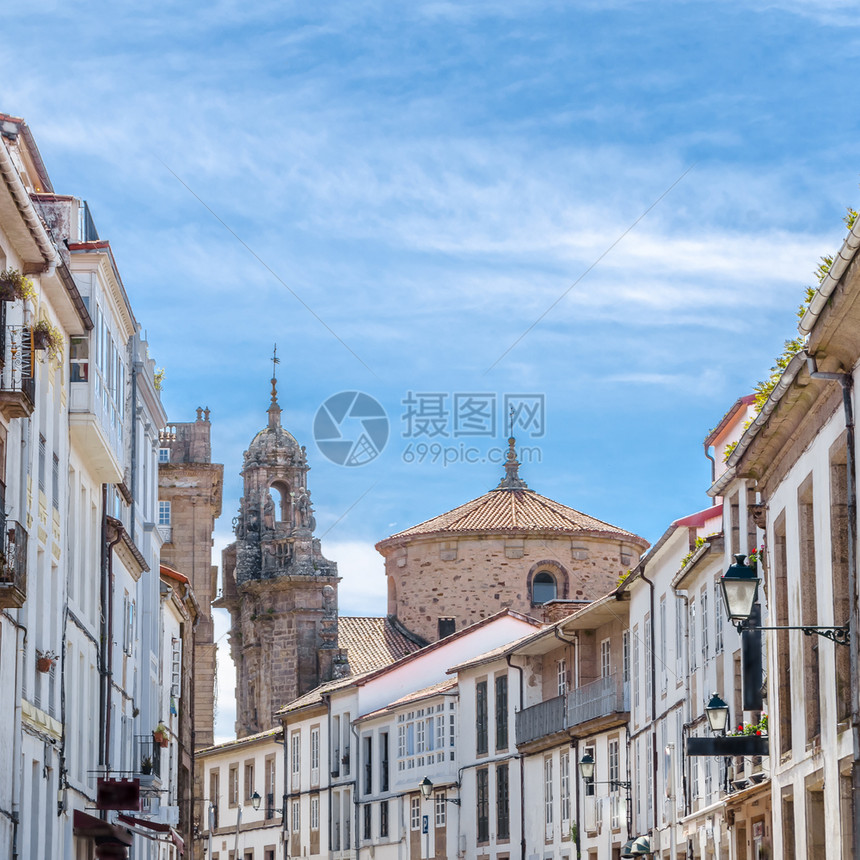 加利西亚丰富多彩的正面西班牙北部圣地亚哥德孔波斯特拉的建筑图片