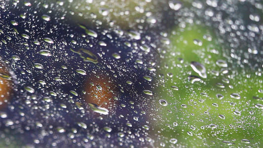 液体环境流动玻璃上的雨滴图片