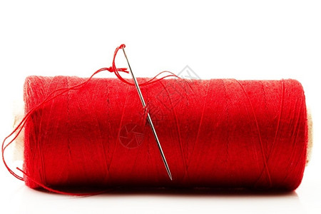 纺织品时尚针头缝和白本红底棉布图片
