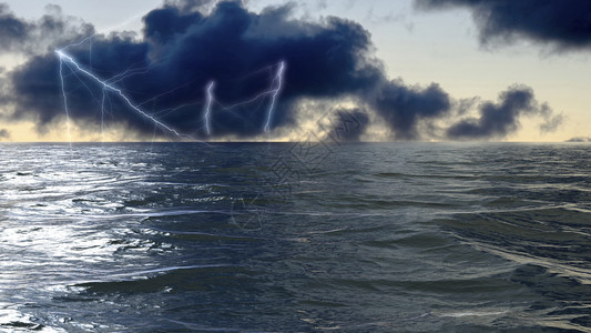 危险霹雳戏剧大西洋暴风海面的受到闪电打击图片