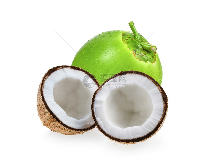 食物降低在白色背景中孤立的椰子可图片