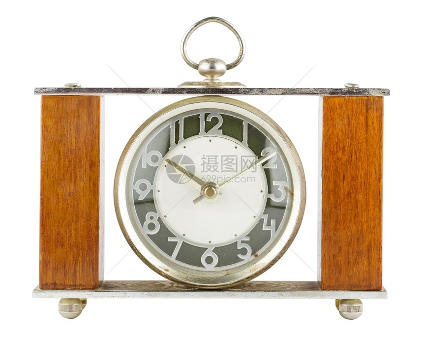 象征箭白色背景上孤立的旧时钟表白背景上的旧时钟表古董图片