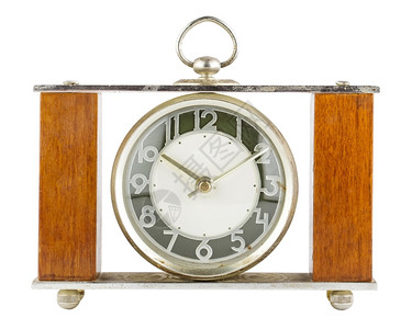 象征箭白色背景上孤立的旧时钟表白背景上的旧时钟表古董图片