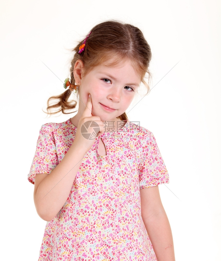 肖像白色背景上带刺布的小女孩幽默模型图片