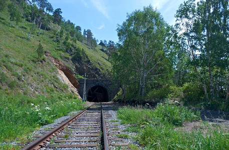 贝加尔湖沿岸CircumBaikar铁路隧道运输追踪老的背景图片